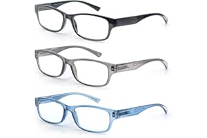 MODFANS Un Pack de 3 Gafas de Lectura/Gafas para Presbicia Hombre Mujer,Buena Vision Ligeras Comodas,Vista de Cerca/Vista Cansada,Colores Negro-Gris-Azul