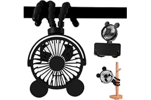 Fancysky Ventilatore USB a Treppiede Flessibile Mute Multifunzione,Ventilatore per Passeggino Ricaricabile,Rotazione a 360°,3 Velocità per Passeggino,Seggiolino Auto,Bicicletta,Campeggio (Nero)