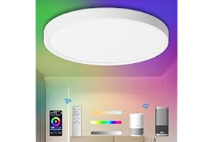 HONGNIX Lampara de Techo RGB Regulable 25W Ø30 con Mando a Distáncia y Control APP, 2800K-6500K Plafon LED Techo Compatible con Alexa y Google Home, 2800LM Lámpara de Techo Para Baño Salón Garaje