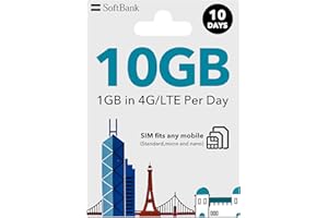 GIFFGISS SoftBank Japan Prepaid SIM Card - 10GB High Speed Data in 4G/LTE for 10 Days - 1GB High Speed + 384kbps Unlimited Per Day - Support Hotspot for iPhone/Android - 3 in 1 SIM Card for Standard Micro Nano