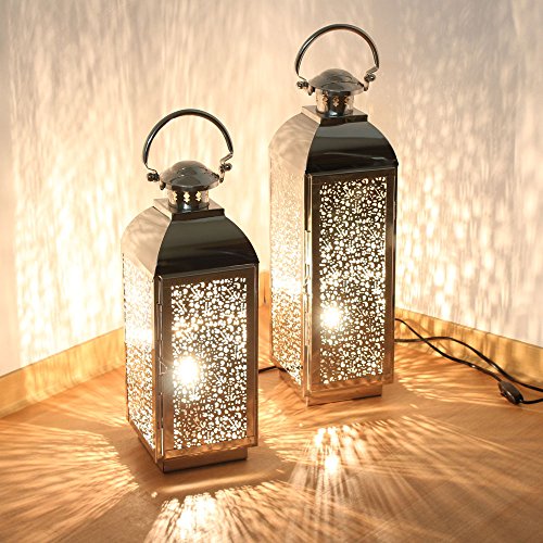 albena shop 75-10 Lámpara de linterna de acero inoxidable con conexión de alimentación (2er-Set: Sadi Gr.M + Gr.L)