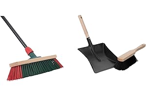 NOVALIV Balai de rue télescopique avec balayette, pelle de jardin (1, balai de jardin + pelle à poussière noir)