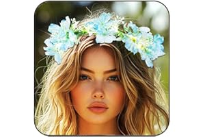 ‎FLOVEL Flovel Flower Wreath Hair LED Flower Crown Hair Wreath Luminous Flowers Headband Fancy Dress for Women (Light Blue)