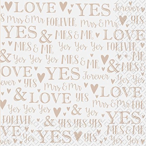 Hochzeit Servietten Prägung Yes Love MRS MR 20 Stück 3-lagig 33x33cm