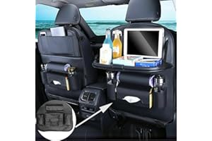 TeTupGa Car Seat Back Organiser Storage (2 Packs), PU Leather Bag Foldable Tray Dining Table Tablet Holder Protectors Travel Tidy Pouch Pocket Storage Toys For Bottles Computer Ipad Notebook