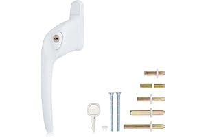 XFORT Cranked Locking Window Handle Installation Kit in White, Left Hand UPVC Window Handle Replacement, Offset Lockable Window Lever