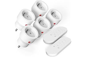 SURNICE Prise Telecommande Sans Fil 10A, 80M de Distance de Contrôle Dans la Zone Ouverte, 2300W, Puissance dissipée faible, 5 Prises Électriques et 2 Télécommande