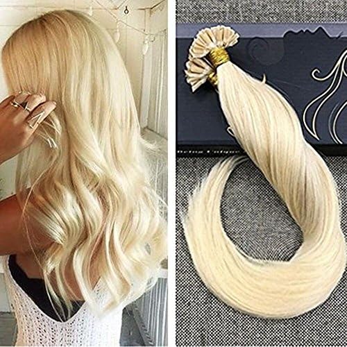 Ugeat 24inch Nail Tip Hair Extensions Hot Fusion Tip Real Human Hair Silky Straight Pre Bonde Remy Hair U Tip Extensions #613 Bleach Blonde 50 Strands 50g