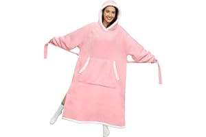 TOMEEK Sherpa bluza z kapturem oversize, przenośna bluza dla kobiet i mężczyzn, sweter polarowy, koc flanelowy, sweter z kapturem z bocznym rozcięciem i paskiem, przytulny koc z rękawami