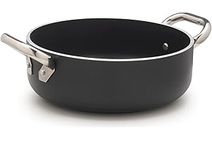 BALDASSARE AGNELLI Pentole Agnelli ALSA2106SSPI24 Alblack Casseruola Bassa, in Alluminio, Spessore 5 mm, Fondo Induzione da 10 mm, con 2 Manici in Acciaio Inossidabile, 24 cm, Nero