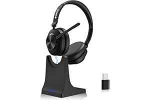 Voistek Cuffie Wireless Bluetooth 5.3 con Microfono ENC – 50+ Ore di Autonomia, Dongle USB-C per PC, Connessione Multipunto, Cuffie On-Ear Comode per Lavoro, Ufficio, Teams & Zoom