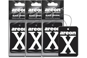 ‎AREON AREON X Autoduft Schwarz Kristall Auto Lufterfrischer Aufhänger Anhänger Spiegel Pappe 2D (Set Pack x 3)