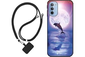 Sunrive Funda Compatible con Motorola Moto G31,Slim Fit Gel Mate Carcasa Case Bumper de Impactos y Anti-Arañazos Espalda Cover (Luna,Delfines,Mar)+1 X Correa Universal
