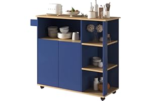 Azkoeesy Carrito de cocina, comedor, isla, 105 x 38 x 84 cm, con 4 ruedas, adecuado para cocina y comedor (azul marino)