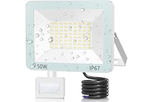 ANNIFUNLY Projecteur LED Exterieur Detecteur de Mouvement 50W 5000lm, Spot LED Extérieur Avec Detecteur Blanc Froid, IP67 Étanche Éclairage de Sécurité d'extérieur Pour Patio Terrasse Garage Jardin