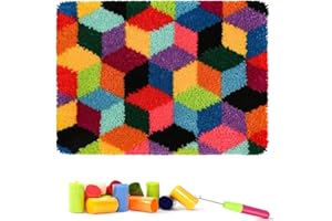 Rocky&Chao Kit con gancio a scatto per adulti, kit fai da te per tappeto geometrico, kit per la creazione di tappeti per la casa, kit per la creazione di tappeti a punto croce, ricamo, artigianato,