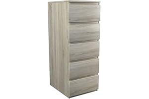 WHATSIZE ENTERPRISE – Moderna – Large Chest of Drawers – Contemporary 5 Drawer Tall Dresser & Filing Cabinets - Office, Lounge & Bedroom Furniture Storage Cabinet, Sonoma