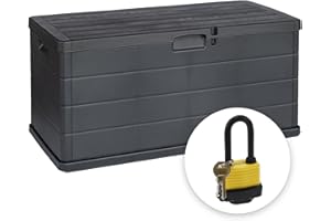 idooka Plastic Garden Storage Box - Large 340L Capacity - Dark Grey Faux Wood Panelling Design - Weatherproof Outdoor Storage Box for Patio Cushions, Tools, Toys, and Other Garden Accessories