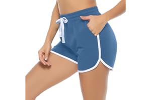 Aseniza Short de Sport Femme Coton Taille Haute - Bas de Survêtement Court pour Course à Pied, Yoga, Jogging, Fitness, Running - Bordure Blanche
