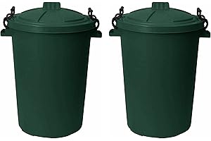 M1SS (Set of 2) 50 Litre Heavy Duty Plastic Clip Lock Lid Bin Indoor or Outdoor Rubbish, Dustbin, Trash, Waste or Storage of Animal Feed. (Dark Green)