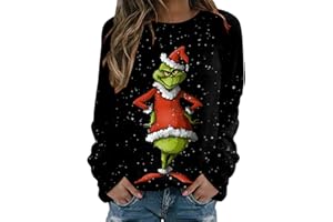 POIUIYQA Costume Pull de Noël Casual Lâche Haut Automne Festif Sweatshirt Hauts Tops Chemise Col Rond Manches Longues Pull Sweatshirts sans Capuche Chemisier Sport Tops Streetwear