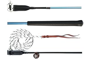 JA HORSE Pferd Kontaktstock mit Seil Training Bodenarbeit 100/120 cm, Bodenarbeitstick Reitstick Pferdestick Longiergerte Finesse-Stick Carrot Horsemanship Stick (120 cm, JA Basic-Griff metallic blau)