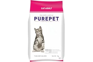 Purepet Adult Dry Cat Food 1 kg Pack | Tuna & Salmon Flavour | Hair Ball Protection | Heart Care | Skin Health | Taurine for Healthy Heart