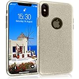 MyGadget Hardcase Hülle mit TPU Abdeckung [Glitzer] für Apple iPhone XS/X - Hybrid Case Schutzhülle Back Cover - Soft Silikon Handyhülle Dünn in Gold