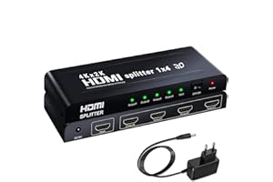 Ozvavzk 1 x 4 HDMI Splitter 4K HDMI Splitter 1 In 4 Out obsługuje HDCP UHD 4K Hdmi 1.4 3D 1080P Full HD 4 Way HDMI rozdzielacz 1 na 4, kompatybilny z projektorami X-Box HDTV