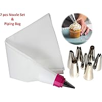 Crownlit Stainless Steel Nozzles with Reusable Piping Bag, Set of 7 Nozzles