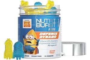 Nutriburst Minions Defence Dynamo Vitamins for Kids - Chewable Vitamins for Immunity & Energy - Vitamin D3, Vitamin C + Black Elderberry Extract - Vegan + Sugar Free - Fruity Flavour - 60 Gummies
