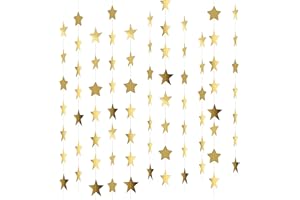 MIVAIUN 65 Feet Reflective Star Garland - Sparkling Bunting Banner for Birthday, Holiday, Christmas, Halloween, Wedding and Home Decor - 2.76 Inches (Gold)
