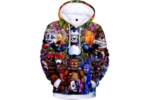 NOAFUNZO FNAF Hoodies, 3D Printed Unisex FNAF Sweatshirts Adult Kids Crazy Games Pullover Men Women Sport Streetwear Outerwear Comic Print Drawstring Jacket Outfit
