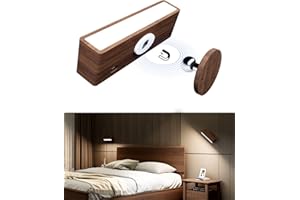 DetarZinLED Lámpara de Pared con Batería de Carga USB,Apliques de Pared Recargables con 360 Rotación, Aplique de Pared Magnético Para Dormitorio, Aplique de Pared Inalámbrico (Nogal Negro, 1 Pcs)