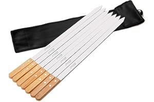 Goutime adana Spieße für Kabobs,Shish Kebab Holzspieße zum Grillen,Metall Edelstahl Barbecue BBQ Grill Spieße,kebab spieße breit,Set von 7 mit Tasche,(60cm lang,2.5cm Breite)