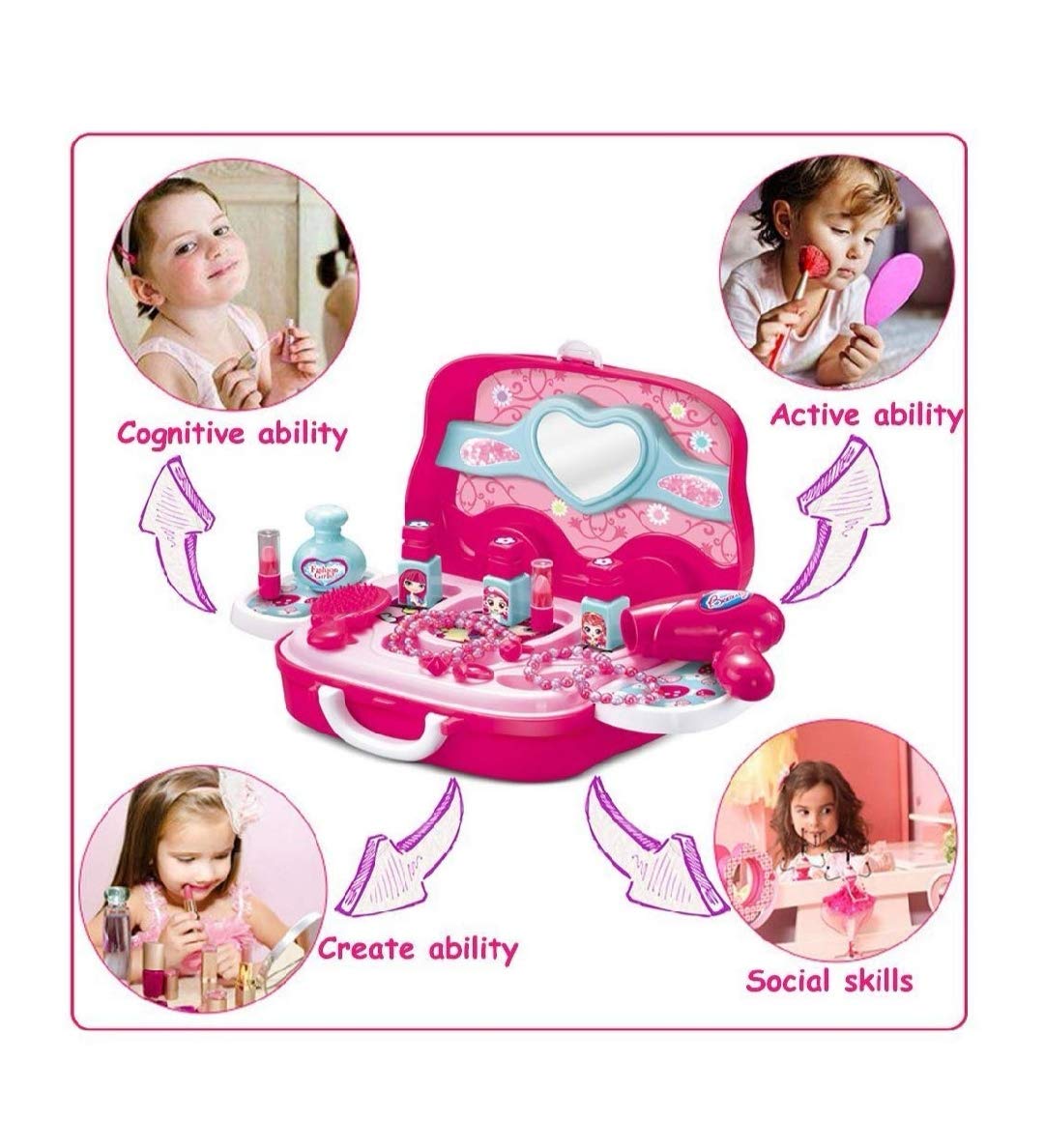 Vikas Gift Gallery Makeup Set for Girls | Lightweight Portable Plastic Suitcase Kit | Ideal for 3+ Years Kids | Non-Toxic | Kid-Friendly - Image 6