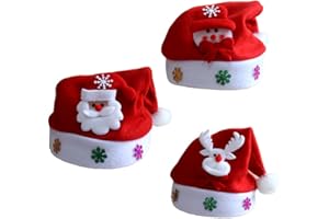 Freessom Lot de 3pcs Bonnet Père Noël Enfant Chapeau de Noël Doux Peluche avec Pompon Christmas Déguisement Motif Bonhomme de Neige Renne Etoile Mignon pour Fille Garcon 2-8 Ans