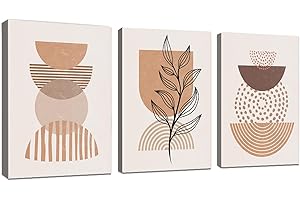 WENGTIAO 3 Pièces Boho Abstraite Ligne Géométrique Tableau Decoration Murale Encadré Toile Peinture Minimaliste Neutre Marron et Beige Decoration Murale Salon Maison Deco Chambre 40x60cmx3