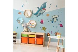 Kina - EcoTessuto Adesivo | Riposizionabile | Ecologico Anallergico | Mare | Effetto Carezza | Adesivi Murali Bambino | R00342 | Decorazione Murale Cameretta | Asilo Nido |100x30 cm