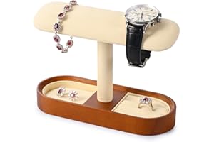 Oirlv Multifunctional Wooden Watch Stand Beige Jewellery Storage Stand Watch Holder Organized for Watches, Bracelets & Rings