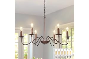 Depuley Brown Chandelier Light Fixture: 6-Light Modern Farmhouse Dining Room Chandelier with 6 E14 Bulbs - Industrial Pendant Lights Kitchen Island - Vintage Iron Candle Chandeliers for Foyer