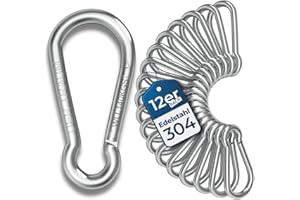 Der Traum 12 Stück Karabinerhaken Edelstahl, 6 x 60mm – Karabiner mit Belastbarkeit von 140 KG – Ideal für Schlüsselanhänger, Camping, Wandern, Reisen, Angeln, Rucksack (Silber)