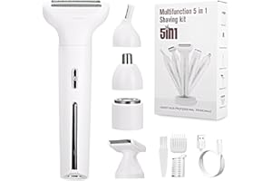 Cexovo Rasoir électrique pour femme 5 en 1 Rasoir, femme Aine multifonction à sec et humide épilateur corps, avec station de charge USB pour corps aisselles, ligne de bikini sourcils et nez
