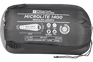 Mountain Warehouse Mummy Shaped Microlite 1400 Sleeping Bag - 3/4 Season, Insulated Camping Bag - Best for Spring Summer