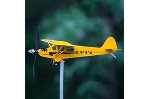 Piper J3 Aircraft Wind Vane, Metal Garden Plane Wind Spinner Windmill Garden Stake, Windmill Airplane Garden Decor Ornament Huasean