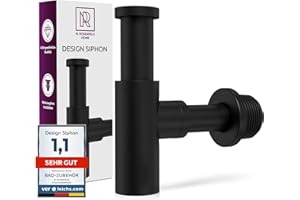 M. ROSENFELD HOME Sifone per Lavabo del Bagno dal Design Nero Universale 1 1/4" x 32 mm - Sifone Lavandino con Tubi in Acciaio Inox e Ottone con Altezza Regolabile - Scarico Lavandino con Guarnizioni