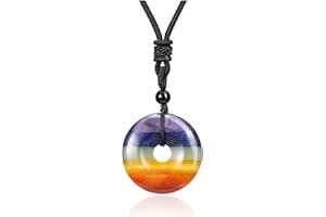 GEHECRST 7 Chakra Edelstein Halskette Donut Anhänger Kette Glücksbringer Heilstein Anhänger Healing Reiki Energietherapie Glückbringen Edelstein für Damen Herren