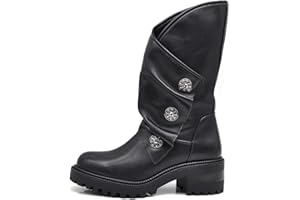 IF Fashion Scarpe Da Donna Stivali Stivaletti Biker Fibbie Anfibi Al Polpaccio Con Fibbie Bottoni Medaglie Tacco 5,5cm 23927