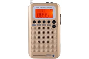Bewinner Portable Aircraft Radio Receiver - Full Band AIR/FM/AM/CB/SW/VHF, LCD Display with Backlight (Gold)