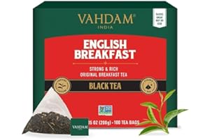 VAHDAM, tè per la colazione inglese (100 bustine di tè) | Tè Nero HIGH Energy | Bustine di tè nero forti, robuste e saporite | Preparare tè caldo, freddo o al latte | ANTIOSSIDANTI Ricco
